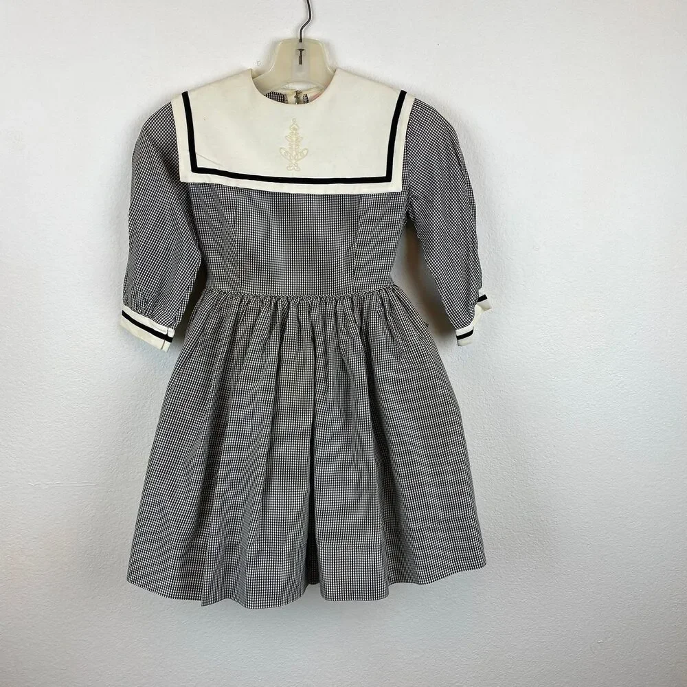 Vintage 60s Barbie Taffeta Black White Check Girls Dress Size 8 1964 Mattel Inc